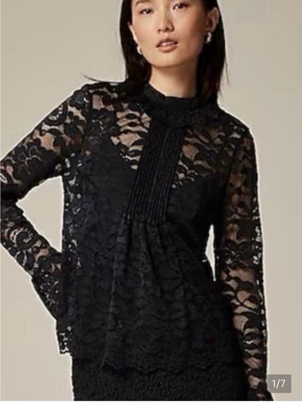 J. Crew Black Lace Pintuck Peplum Blouse